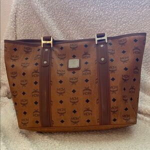 MCM Cognac Monogram Tote Bag